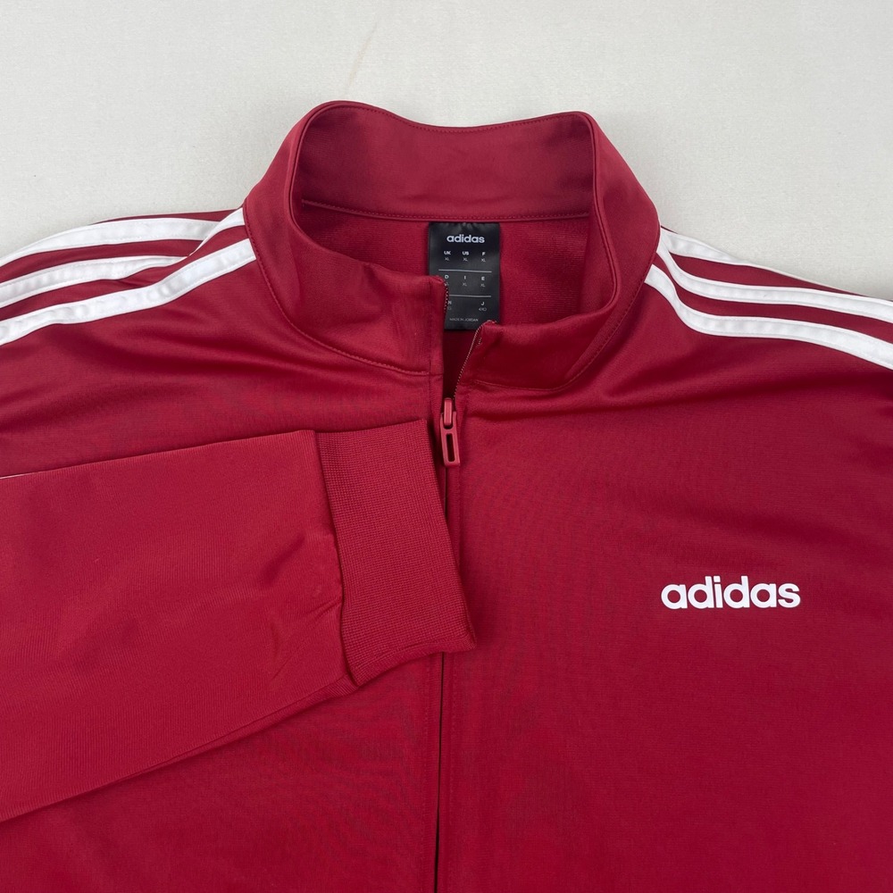 Adidas Mens Track Jacket Burgundy Red White Stripes Full Zip XL 0340